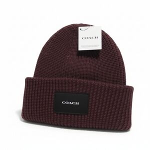 Coach Beanie Hat Oxblood Burgundy Ribbed Knit Wool Blend NWT